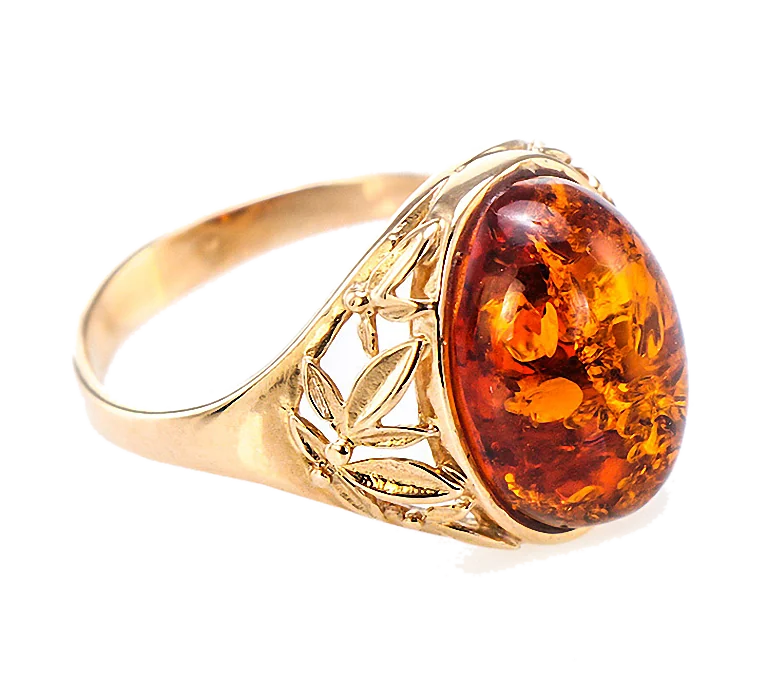 Ring mit Bernstein, vergoldet