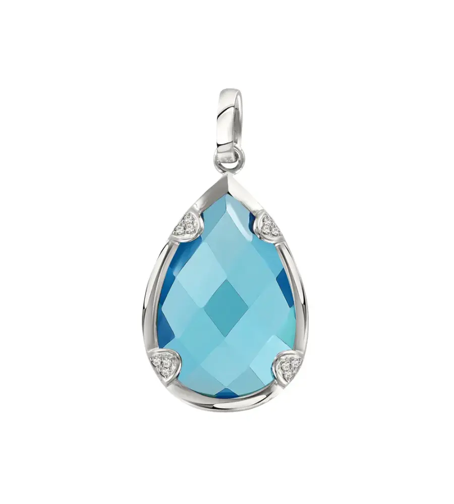 Artikelbild 1 des Artikels “Anhänger „Blauer facettierter Tropfen“ aus 925 Silber mit Zirkonia und Saphir (synthetisch) “