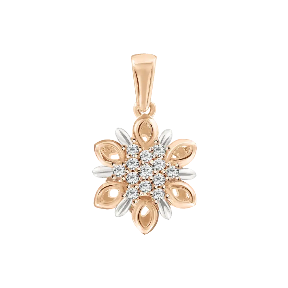 Product image 1 of the product “Pendant “Flower with Stones” in 585 Two-Tone Gold with Cubic Zirconia ”