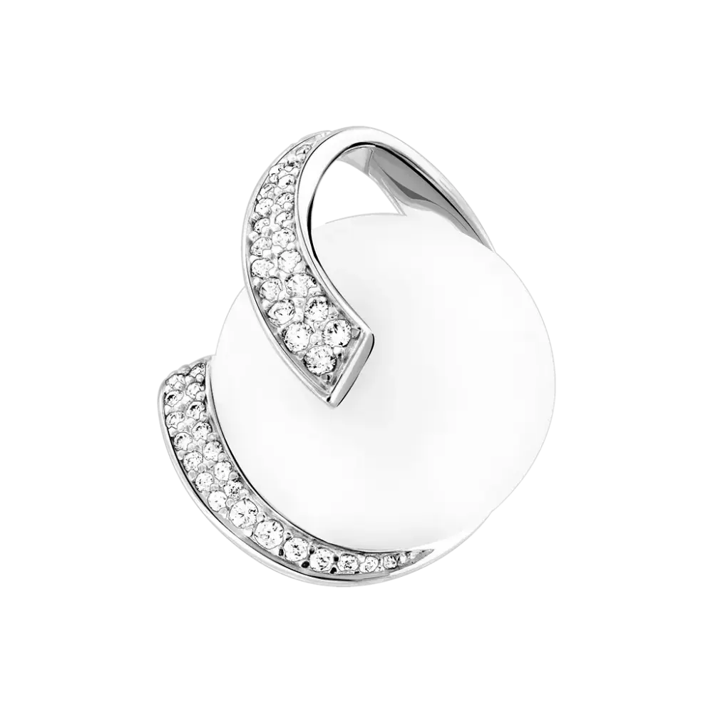Artikelbild 1 des Artikels “Anhänger „Cabochon mit Steinschwung“ aus 925 Silber mit Zirkonia und Mondstein “