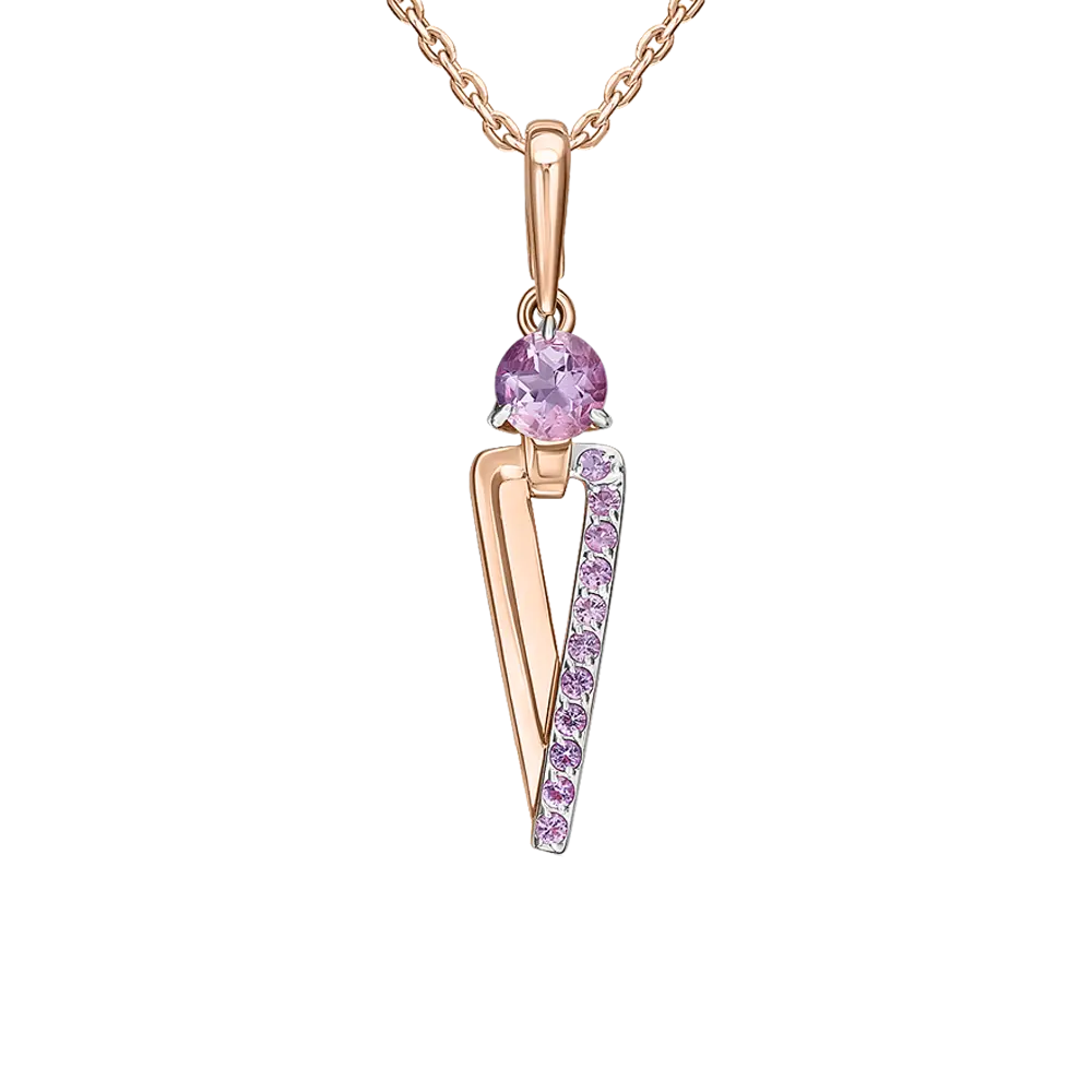 Product image 1 of the product “Pendant “Triangle with Stone Row” in 585 Rose Gold with Amethyst ”