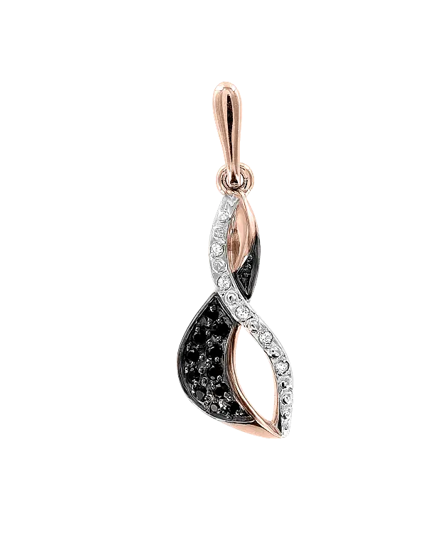 Product image 1 of the product “Pendant “Twisted Loop with Black Stones” in 585 Two-Tone Gold with Cubic Zirconia ”