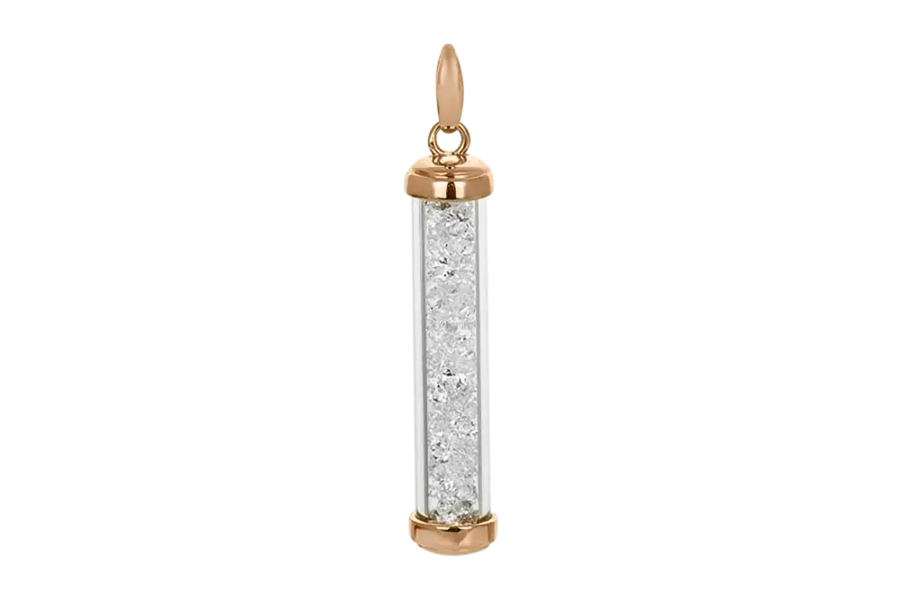 Product image 1 of the product “Pendant “Glass Tube with Crystals” in Gold-Plated 925 Sterling Silver with Jewellery Glass, Height 39 mm ”
