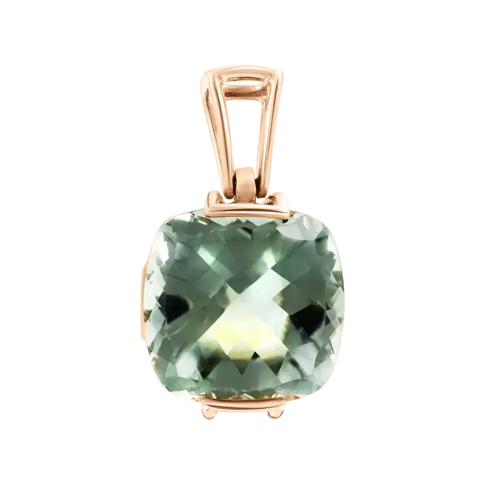 Artikelbild 1 des Artikels “Anhänger „Grüner Kissenstein mit Öse“ aus 585 Rotgold mit Amethyst “