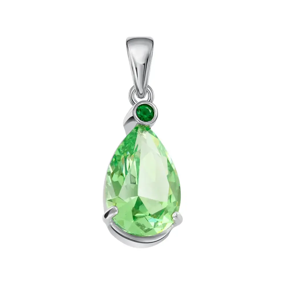 Artikelbild 1 des Artikels “Anhänger „Grüner Tropfen mit Stein“ aus 925 Silber mit Zirkonia “