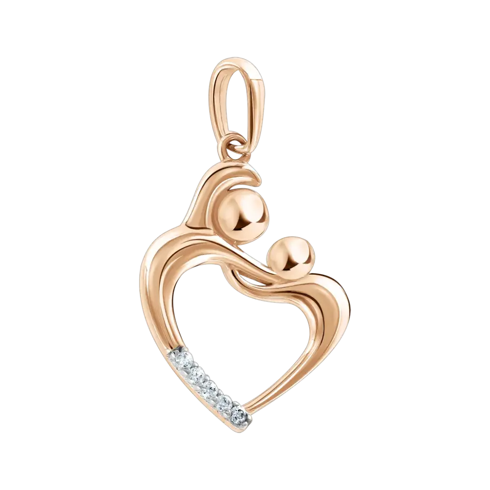 Artikelbild 1 des Artikels “Anhänger „Herz mit Mutter und Kind“ aus 585 Rotgold mit Zirkonia, Höhe 22 mm “