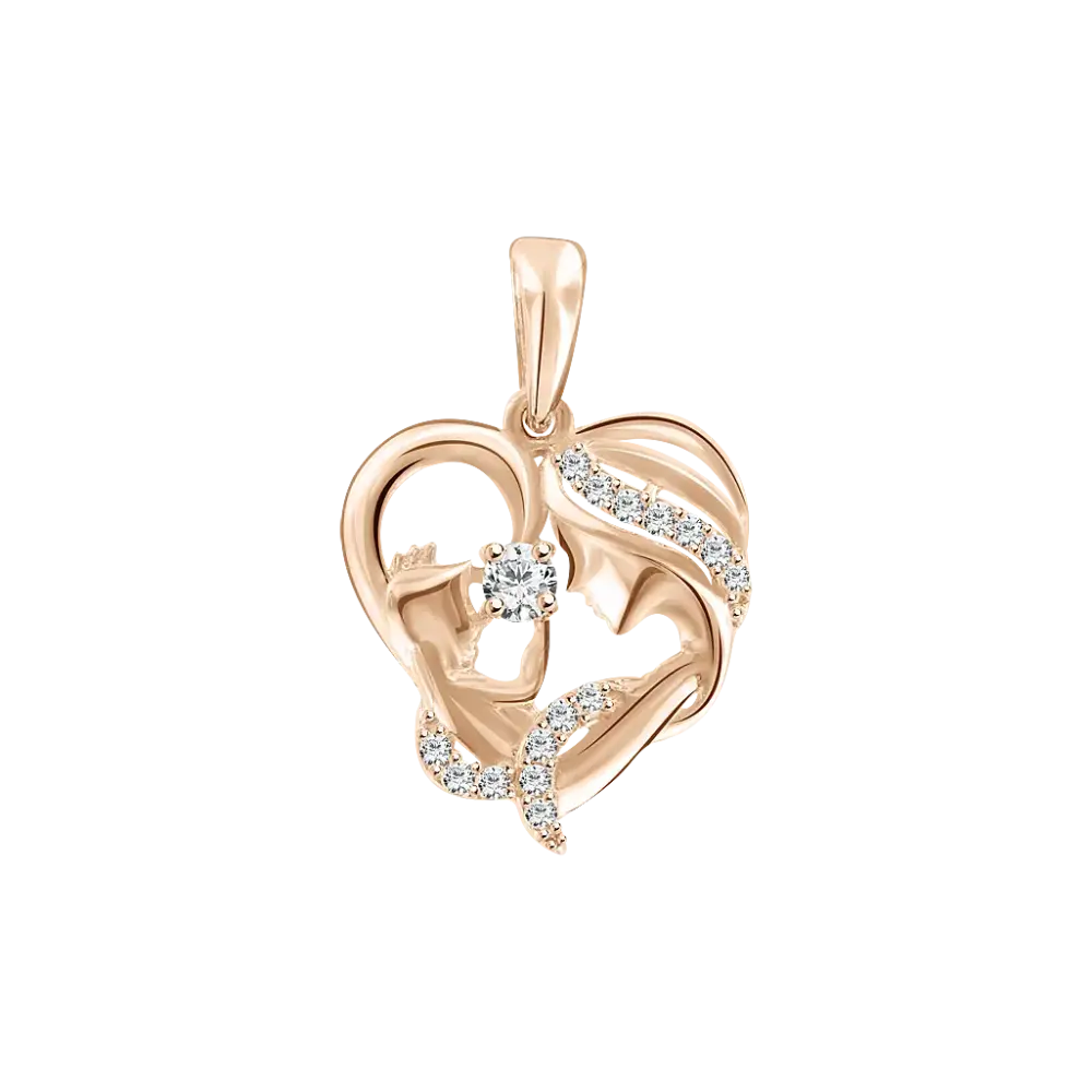 Artikelbild 1 des Artikels “Anhänger „Herz mit Mutter und Kind“ aus 585 Rotgold mit Zirkonia, Höhe 24 mm “