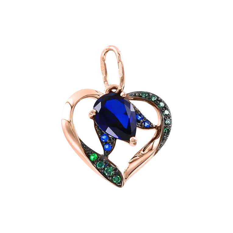 Product image 1 of the product “Pendant “Heart with Sapphire Drop” in 585 Rose Gold with Cubic Zirconia and Synthetic Sapphire ”
