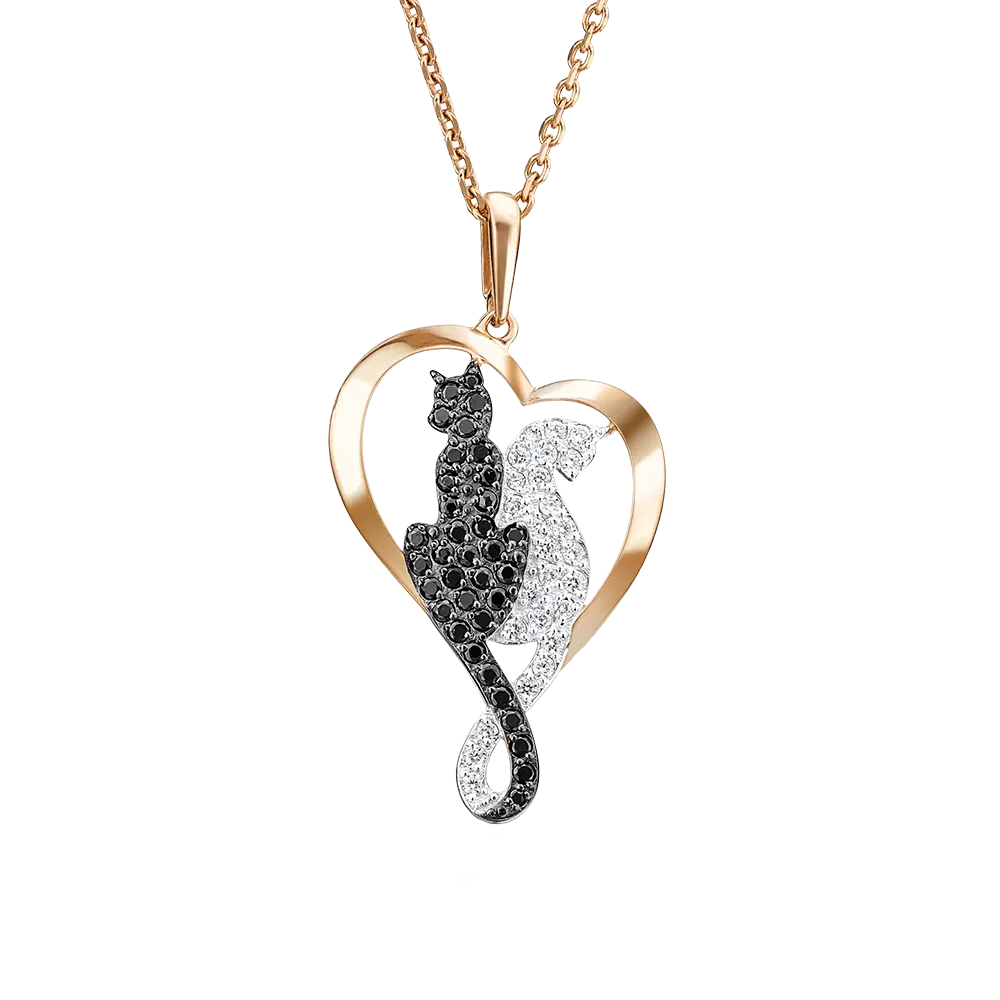 Product image 1 of the product “Pendant “Cat in Heart” in 585 Rose Gold with Cubic Zirconia ”
