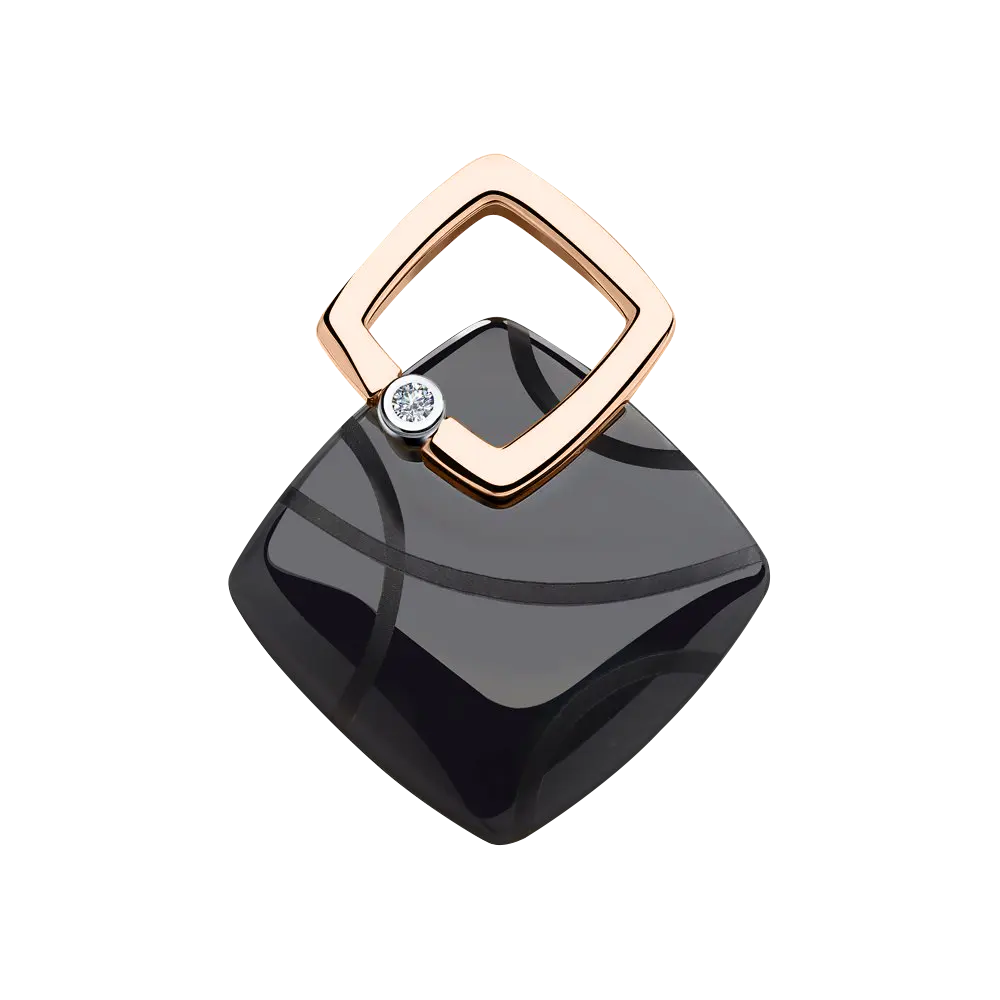 Product image 1 of the product “Pendant “Framed Ceramic Rhombus” in 585 Rose Gold with Diamonds ”