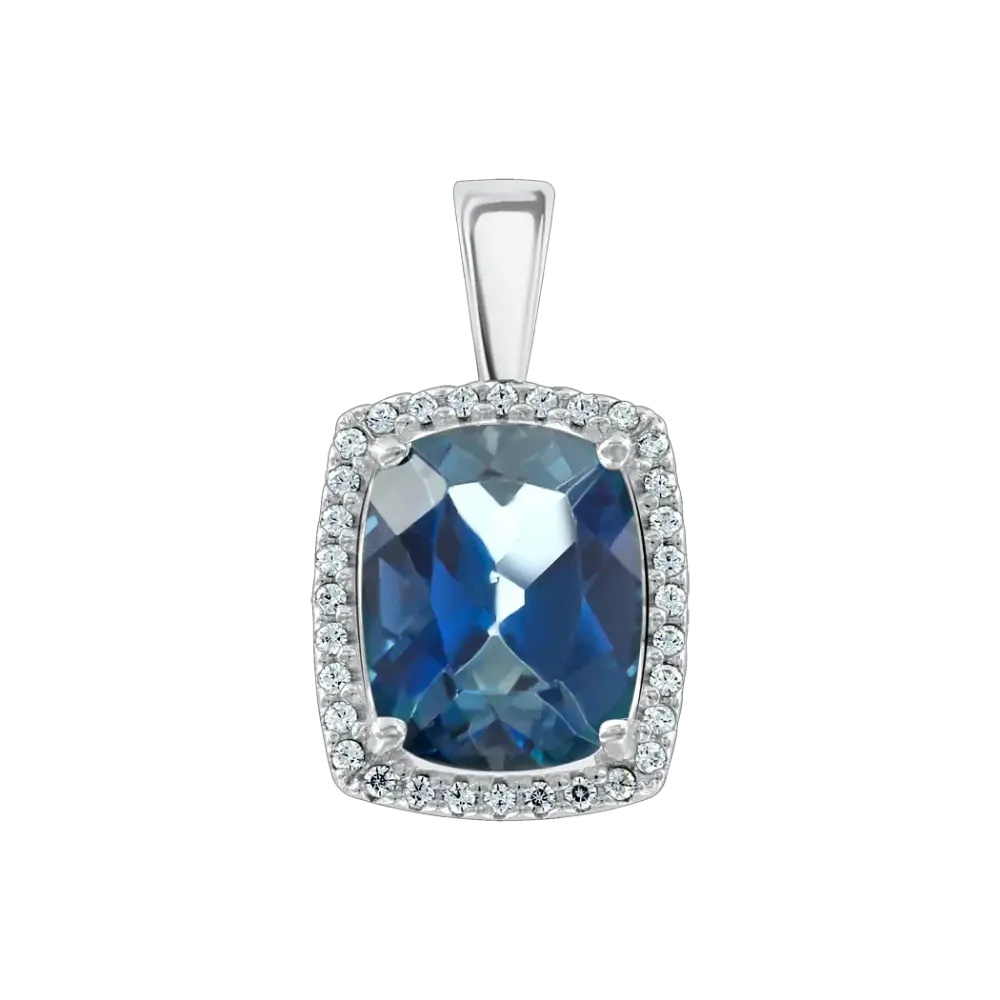 Product image 1 of the product “Pendant “Cushion Stone in Stone Halo” in 925 Sterling Silver with Cubic Zirconia and Topaz ”