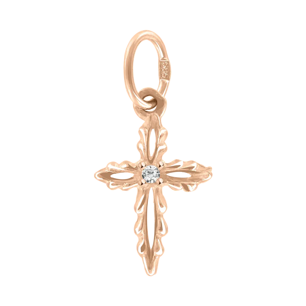 Product image 1 of the product “Pendant “Cross with Curved Ends” in 585 Rose Gold with Cubic Zirconia ”