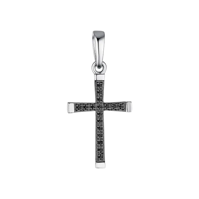 Artikelbild 1 des Artikels “Anhänger „Kreuz mit schwarzen Steinen“ aus 585 Weißgold mit Brillanten “
