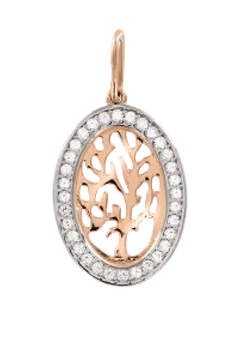 Artikelbild 1 des Artikels “Anhänger „Lebensbaum im ovalen Steinkranz“ aus 585 Bicolor-Gold mit Zirkonia, Höhe 27 mm “