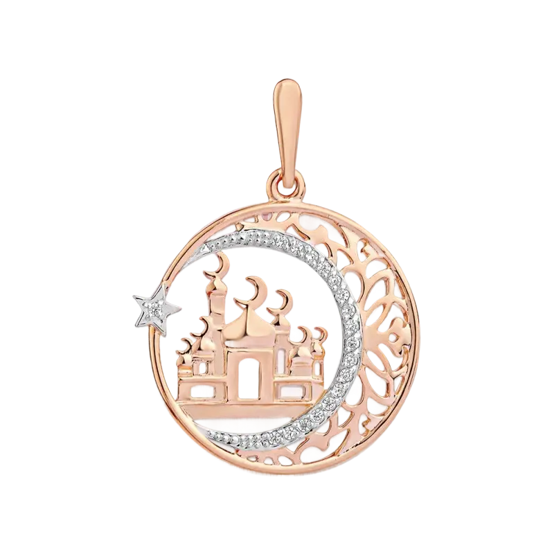 Artikelbild 1 des Artikels “Anhänger „Mondsichel mit Moschee“ aus 585 Rotgold mit Zirkonia “