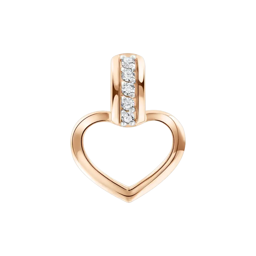 Product image 1 of the product “Pendant “Open Heart with Stone Row” in 585 Rose Gold with Cubic Zirconia, Height 15 mm ”