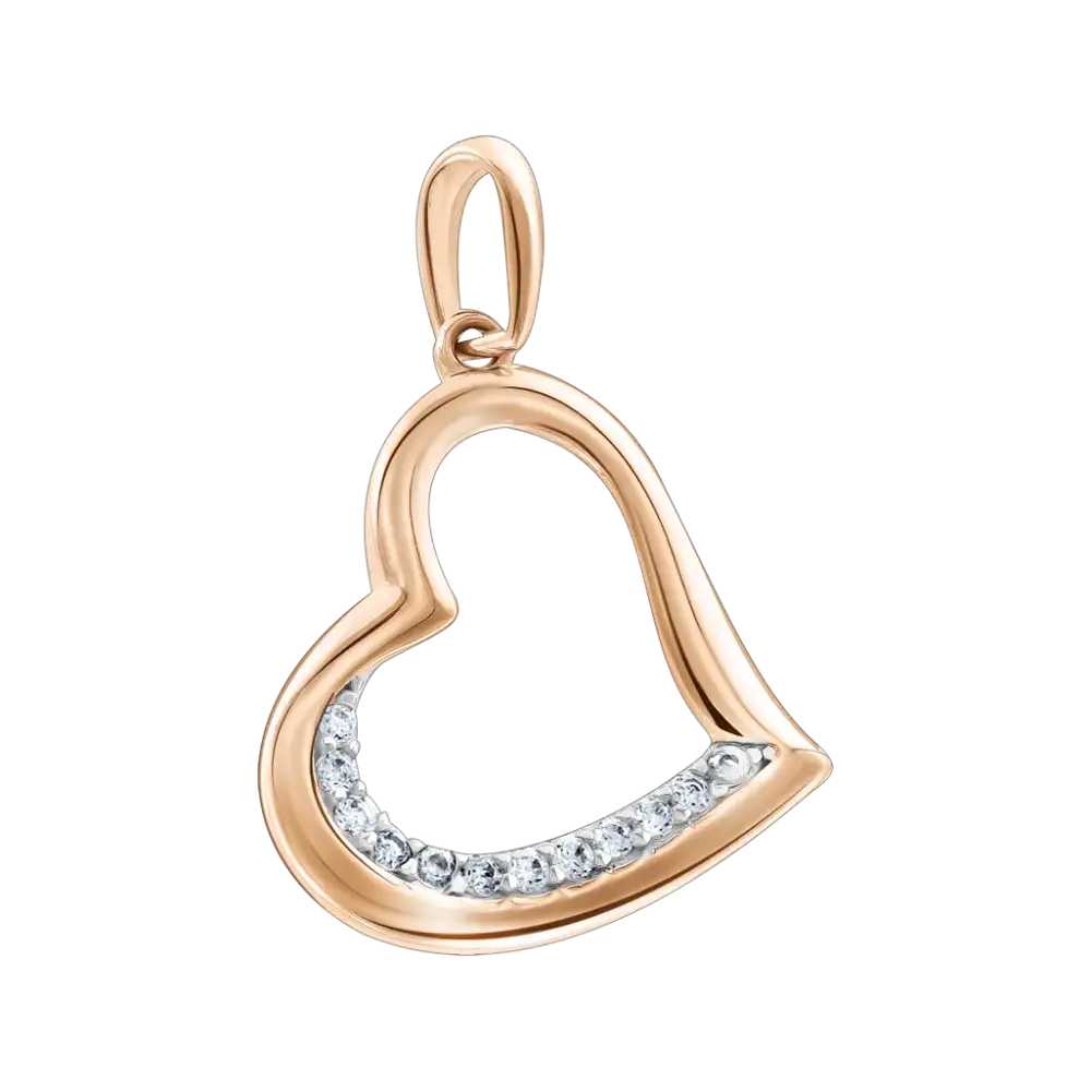 Artikelbild 1 des Artikels “Anhänger „Offenes Herz mit Steinreihe“ aus 585 Rotgold mit Zirkonia, Höhe 22 mm “