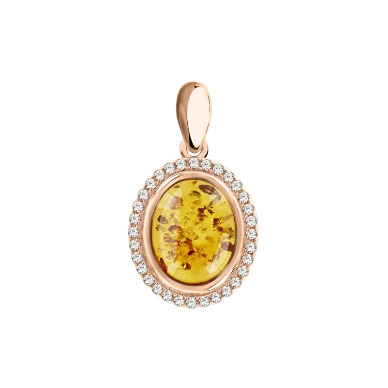 Artikelbild 1 des Artikels “Anhänger „Oval im Steinkranz“ aus 925 Silber vergoldet mit Zirkonia und Bernstein “