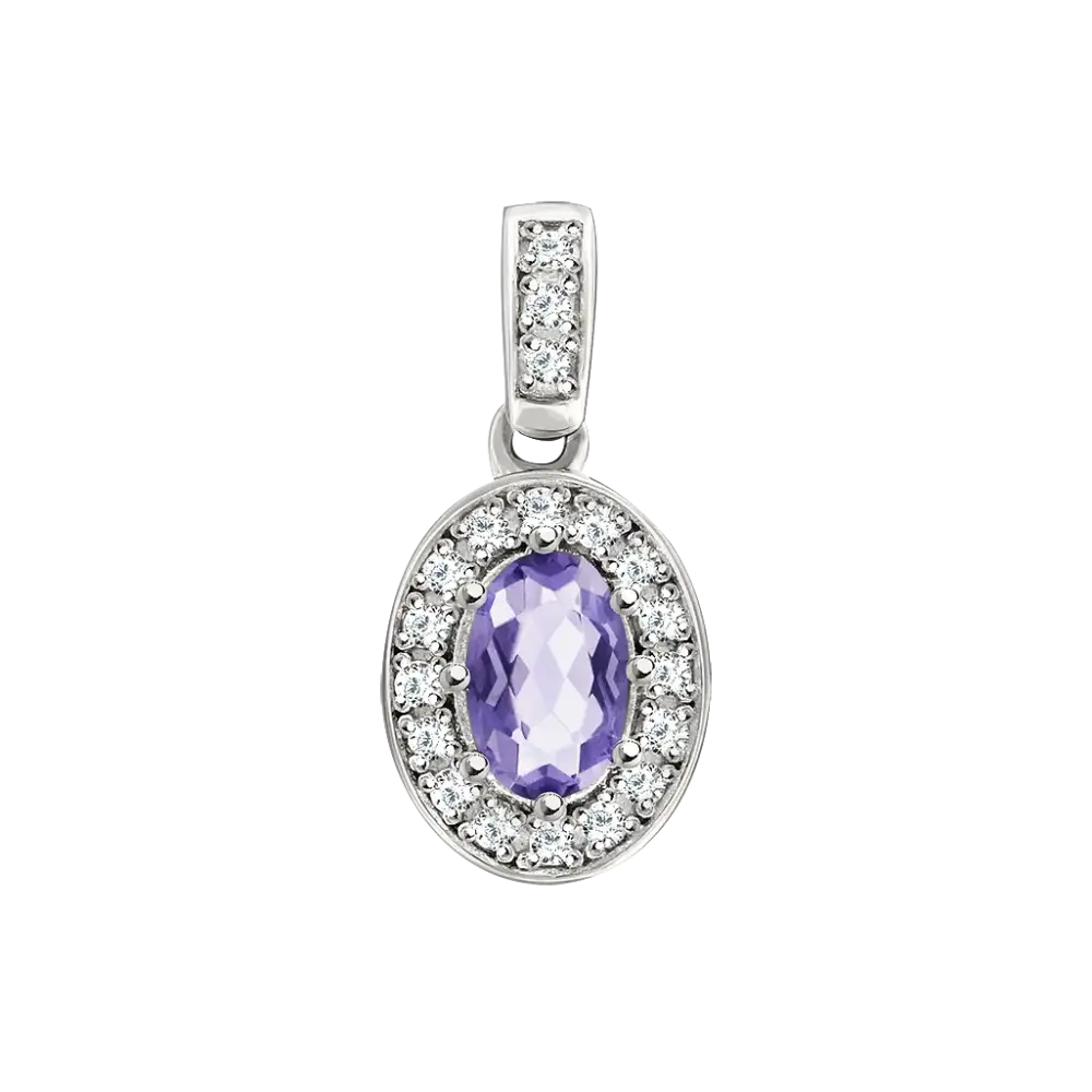 Product image 1 of the product “Pendant “Oval with Stone Halo” in 925 Sterling Silver with Cubic Zirconia, Height 16 mm ”