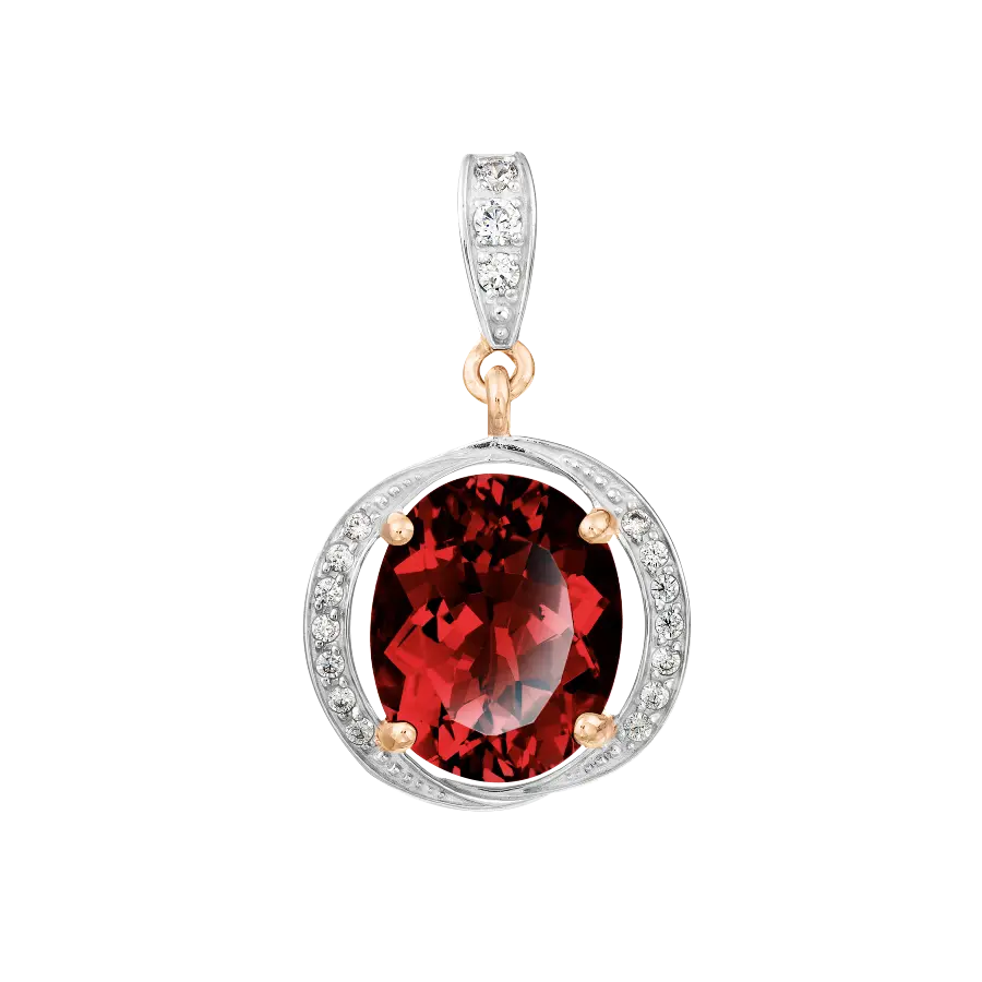 Artikelbild 1 des Artikels “Anhänger „Oval mit Steinring“ aus 585 Rotgold mit Zirkonia und Granat “