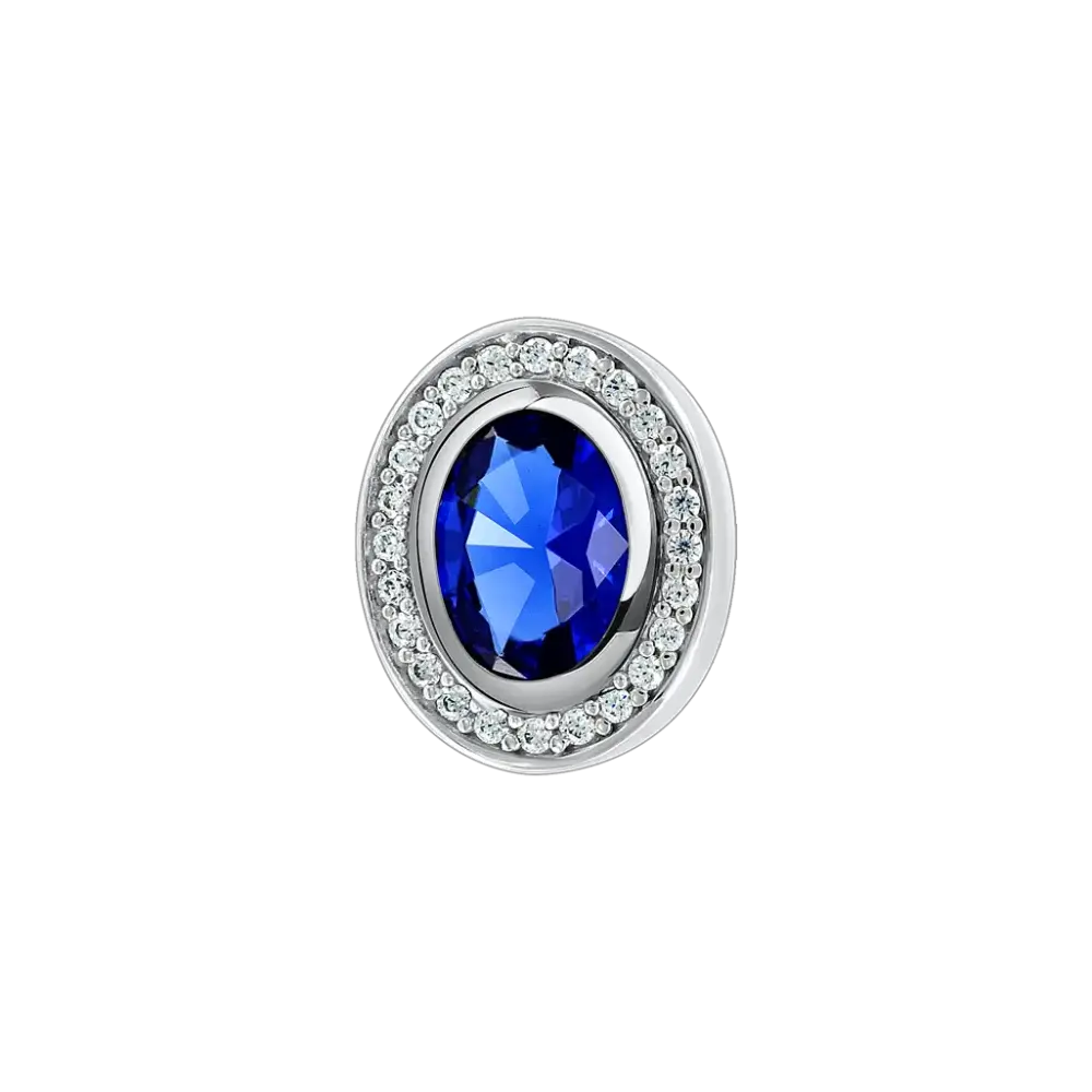 Product image 1 of the product “Pendant “Oval Sapphire with Stone Halo” in 925 Sterling Silver with Cubic Zirconia and Sapphire ”