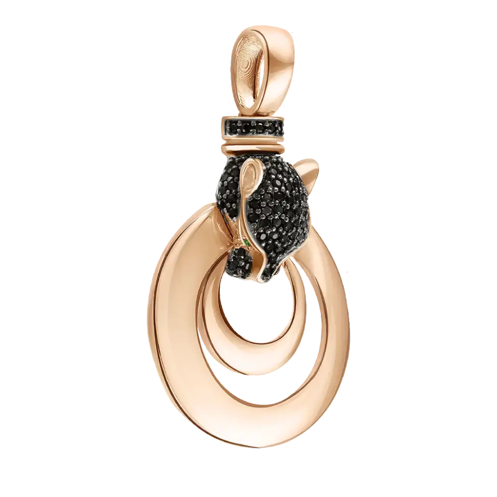 Product image 1 of the product “Pendant “Panther with Black Stones” in 585 Rose Gold with Cubic Zirconia ”