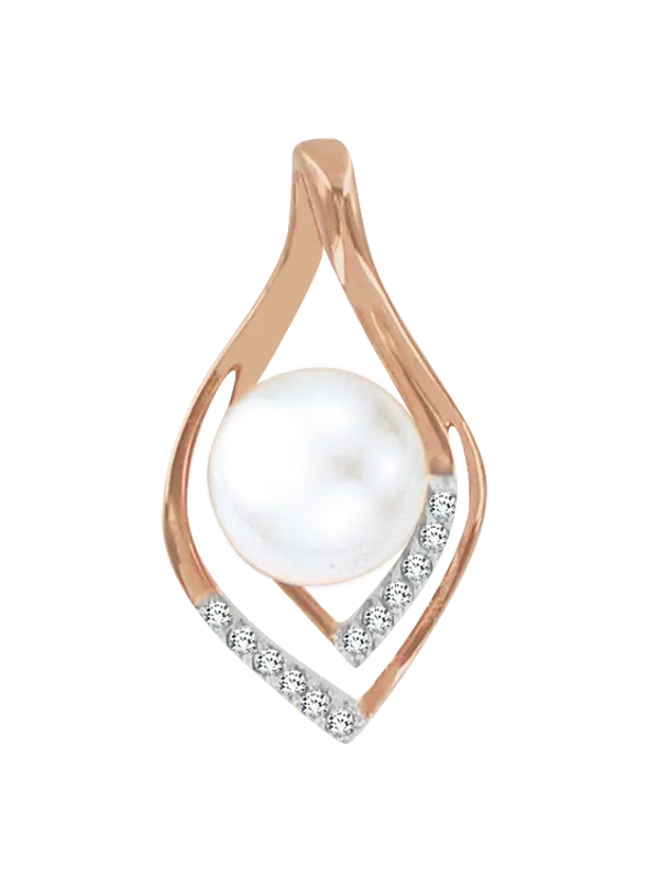 Product image 1 of the product “Pendant “Pearl in Leaf Frame” in 585 Rose Gold with Cubic Zirconia and Pearls ”