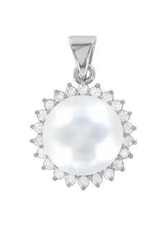 Product image 1 of the product “Pendant “Pearl in Scalloped Halo” in 925 Sterling Silver with Cubic Zirconia and Pearls ”