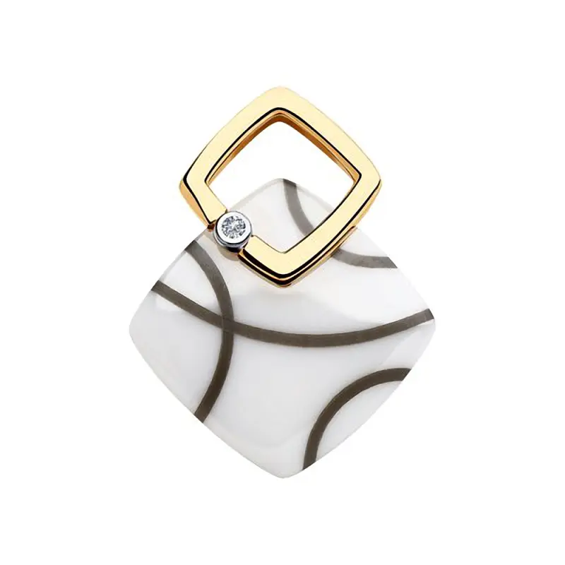 Product image 1 of the product “Pendant “Square with White Ceramic” in 585 Yellow Gold with Diamonds ”