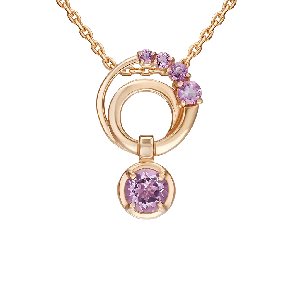 Artikelbild 1 des Artikels “Anhänger „Ring mit Steinen und Tropfen“ aus 585 Rotgold mit Amethyst “