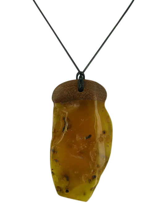 Product image 1 of the product “Pendant “Rough Stone with Wood” with Amber, Length 75 mm ”