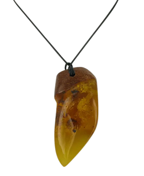 Product image 1 of the product “Pendant “Rough Stone with Wood” with Amber, Length 68 mm ”