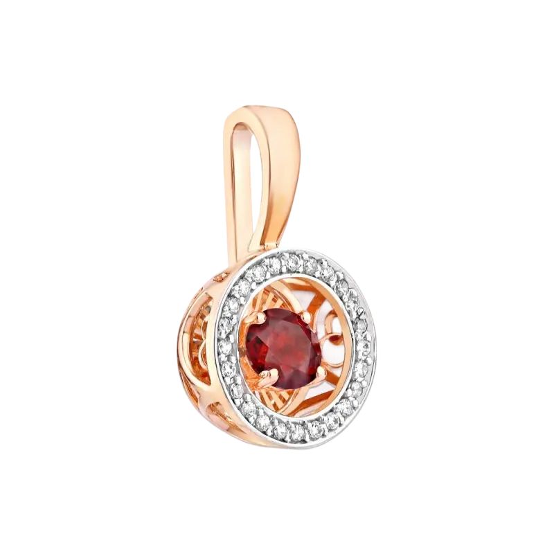 Product image 1 of the product “Pendant “Round with Stone Halo” in 585 Rose Gold with Cubic Zirconia and Garnet ”