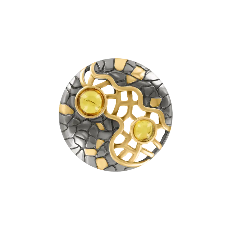 Product image 1 of the product “Pendant “Round Mosaic with Amber” in Gold-Plated 925 Sterling Silver with Amber ”