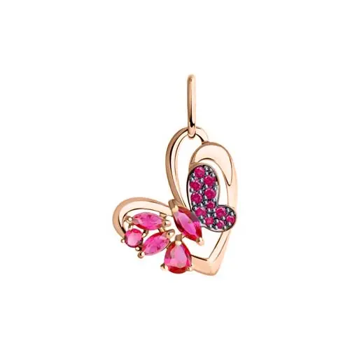 Product image 1 of the product “Pendant “Butterfly with Heart” in 585 Rose Gold with Cubic Zirconia and Synthetic Ruby ”