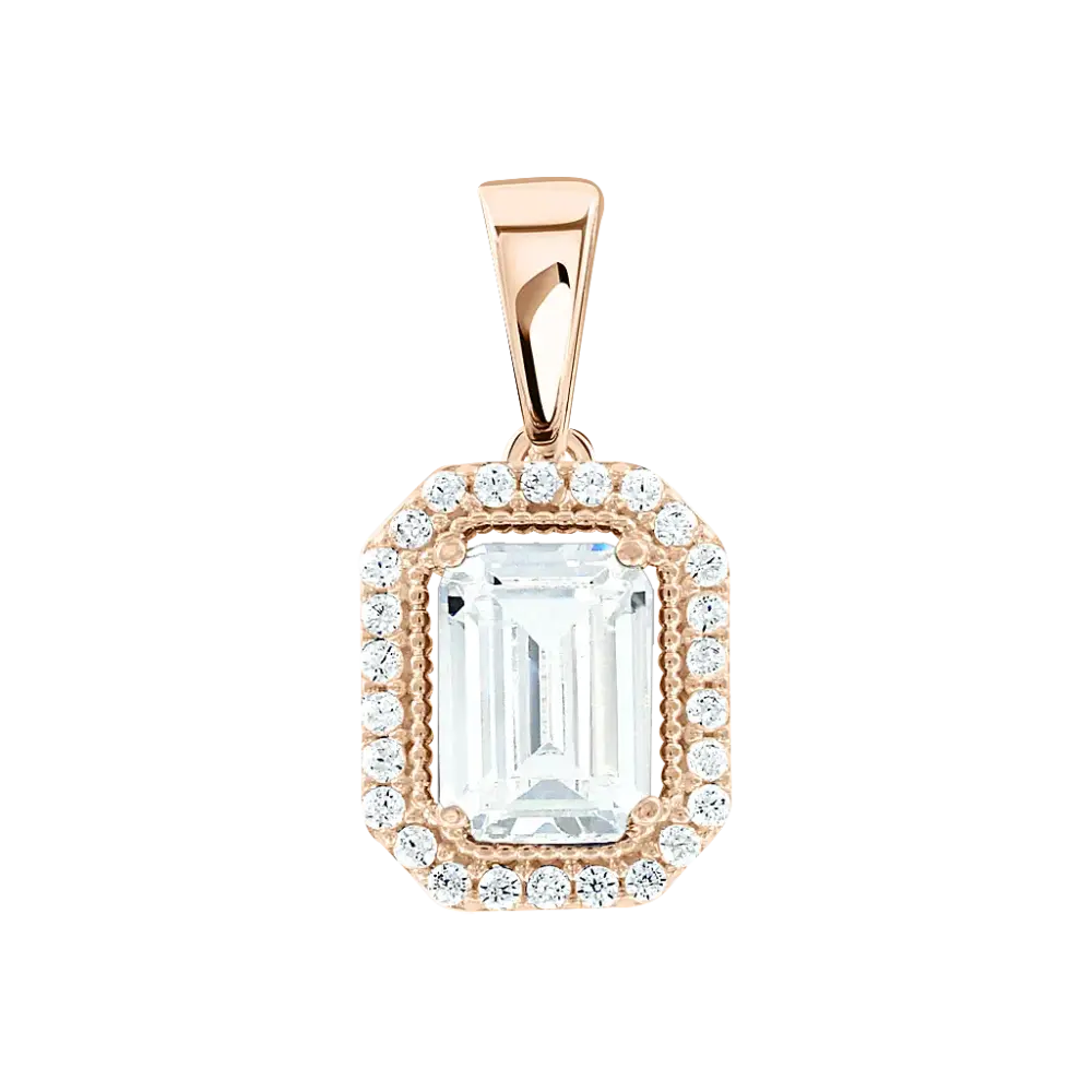 Product image 1 of the product “Pendant “Emerald Cut with Double Halo” in 585 Rose Gold with Cubic Zirconia ”