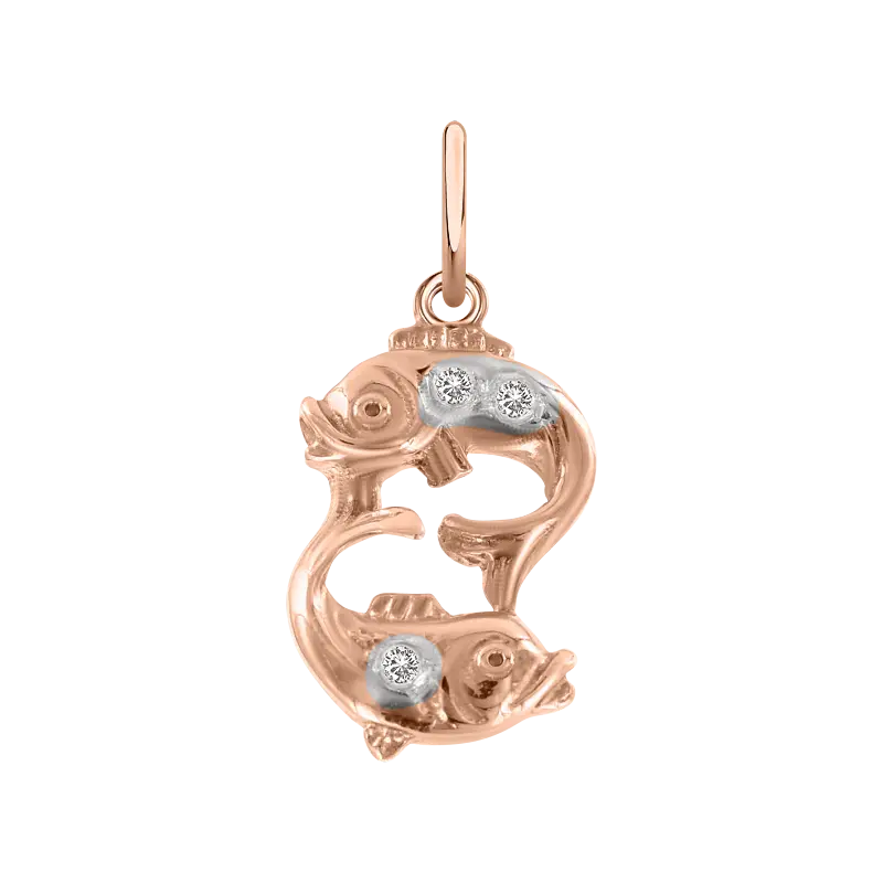 Product image 1 of the product “Zodiac Sign Pendant Pisces in 585 Rose Gold with Cubic Zirconia, Height 24 mm ”