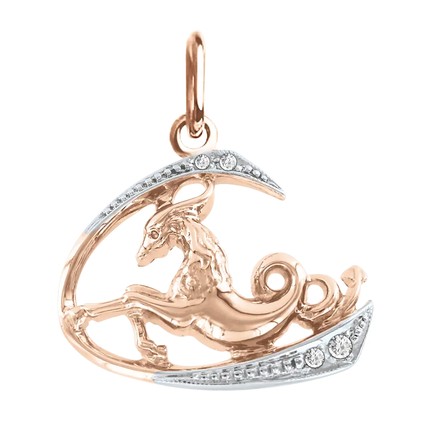 Product image 1 of the product “Zodiac Sign Pendant Capricorn in 585 Rose Gold with Cubic Zirconia, Height 25 mm ”