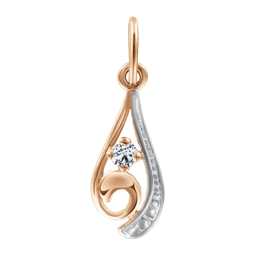 Artikelbild 1 des Artikels “Anhänger „Tropfen mit Schwung und Stein“ aus 585 Rotgold mit Zirkonia “