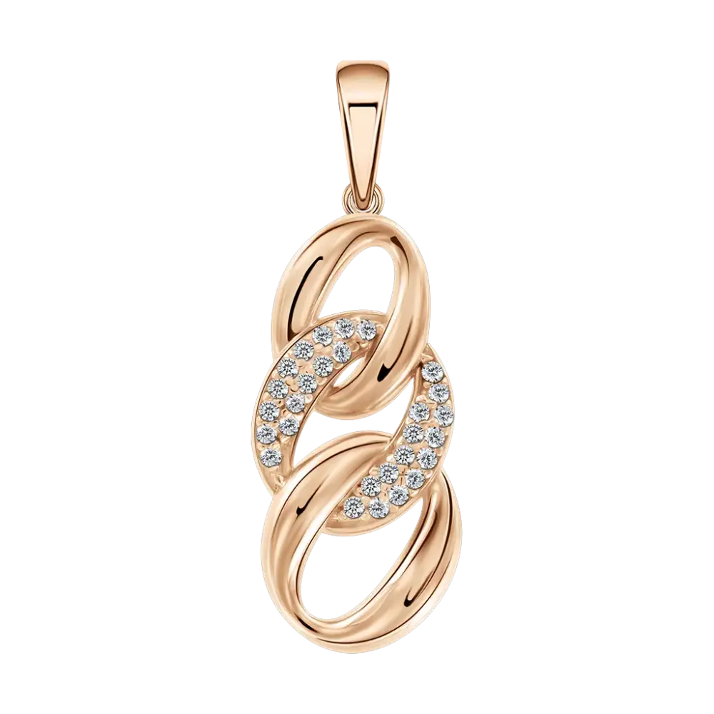 Artikelbild 1 des Artikels “Anhänger „Verschlungene Ringe mit Steinen“ aus 585 Rotgold mit Zirkonia “