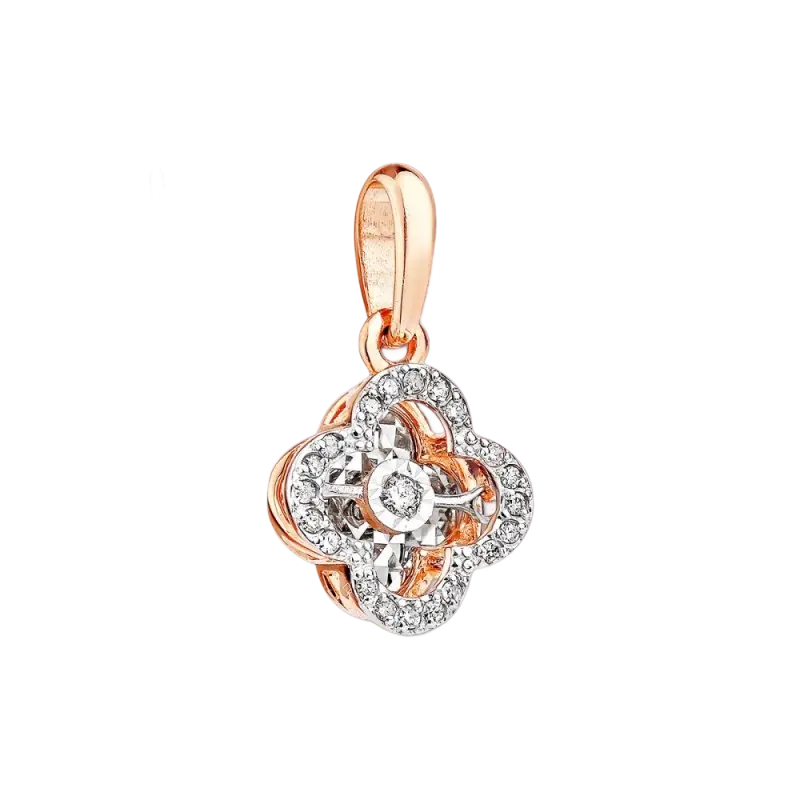 Product image 1 of the product “Pendant “Four-Petal Flower with Stones” in 585 Rose Gold with Diamonds ”