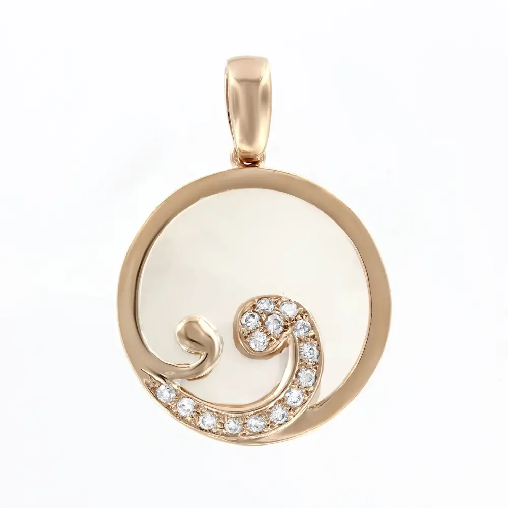 Product image 1 of the product “Pendant “White Disc with Stone Wave” in 585 Rose Gold with Cubic Zirconia ”