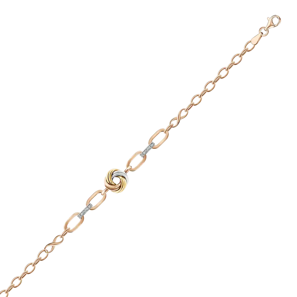 Product image 1 of the product “Bracelet “Anchor Chain with Knot Ornament” in 585 Two-Tone Gold with Cubic Zirconia ”