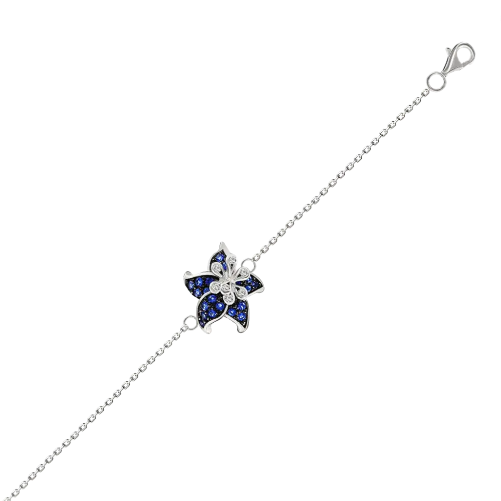 Artikelbild 1 des Artikels “Armband „Blüte mit blauen Steinen“ aus 925 Silber mit Zirkonia “