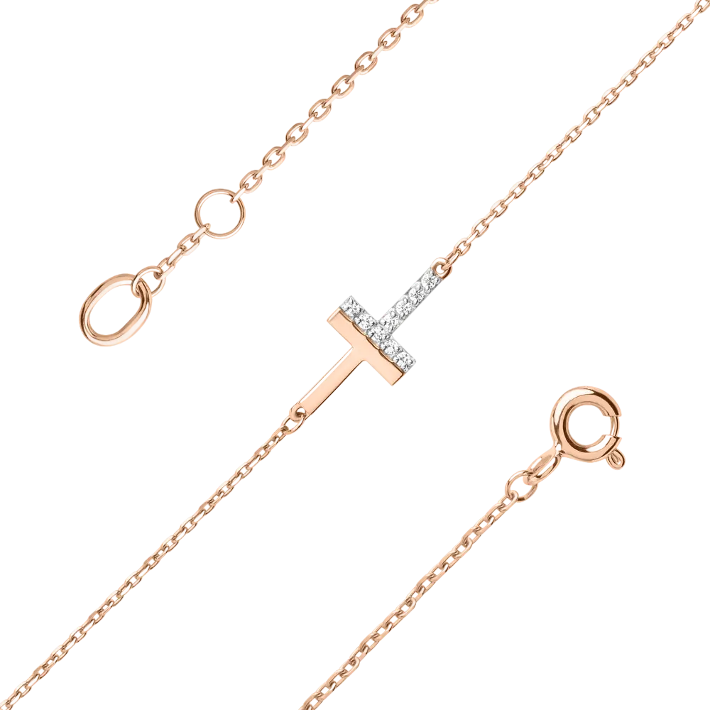 Artikelbild 1 des Artikels “Armband „Buchstabe „T“ mit Steinen“ aus 585 Rotgold mit Zirkonia “