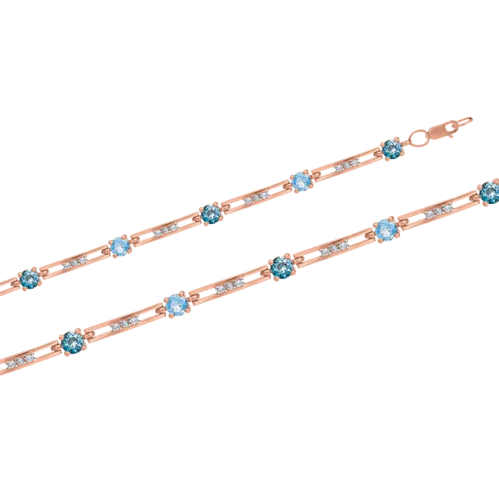 Product image 1 of the product “Bracelet “Link Bracelet with Blue Stones” in 585 Rose Gold with Cubic Zirconia and London Blue Topaz ”