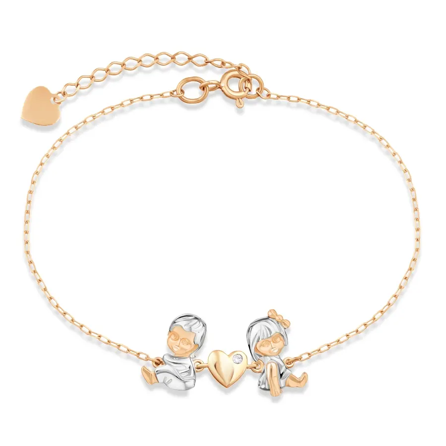 Artikelbild 1 des Artikels “Armband „Kinderpaar mit Herz“ aus 585 Bicolor-Gold mit Zirkonia “