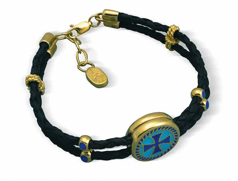 Artikelbild 1 des Artikels “Armband „Lederband mit Emaille-Kreuz“ aus 925 Silber vergoldet “