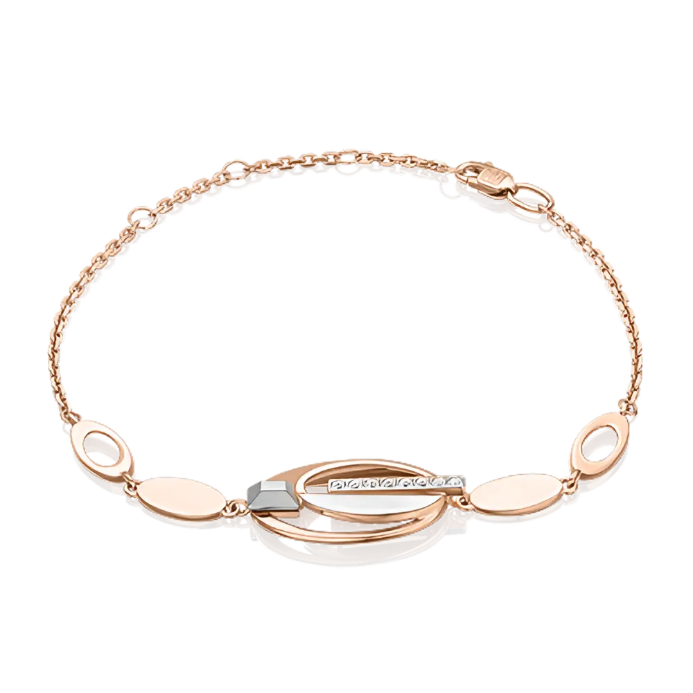 Artikelbild 1 des Artikels “Armband „Oval-Elemente mit Steinreihe“ aus 585 Rotgold mit Zirkonia “