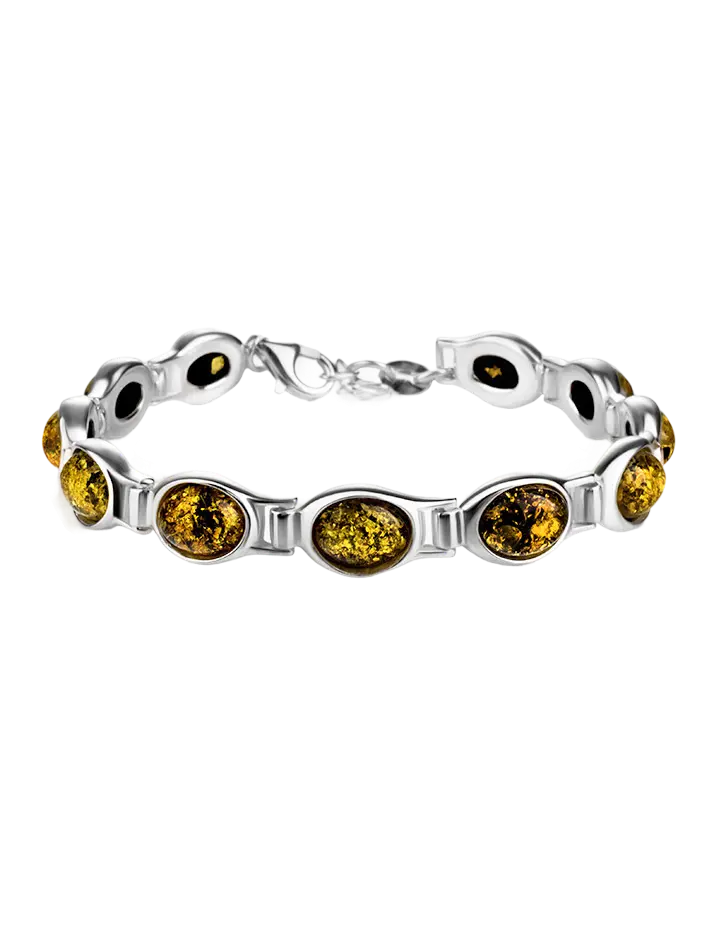 Product image 1 of the product “Bracelet “Oval Stones in a Row” in 925 Sterling Silver with Amber ”